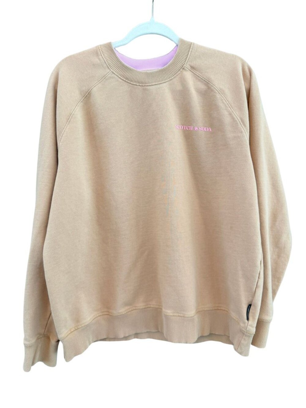 Scotch & Soda Women's XXL Tan Pink Logo Raglan Crewneck Sweatshirt